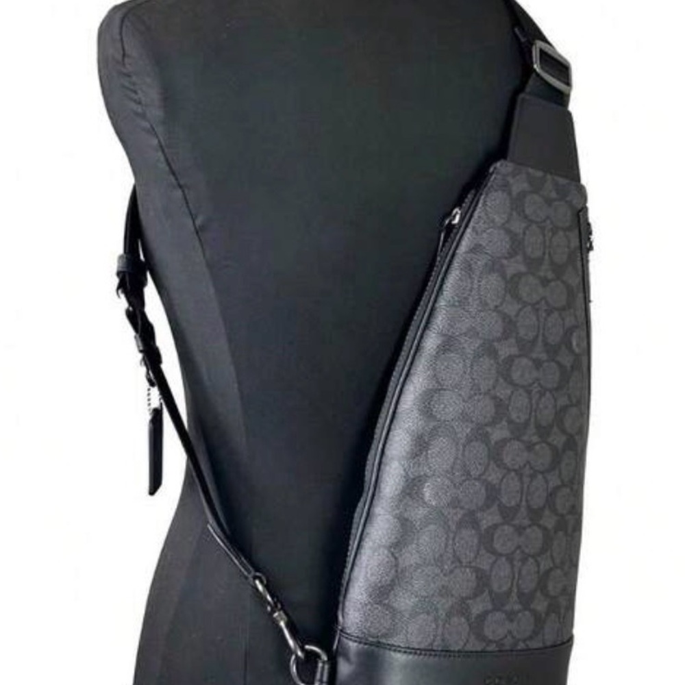 NWT Coach Dominic Sling Leather Black Signature Monogram Bag - Picture 2 of 6